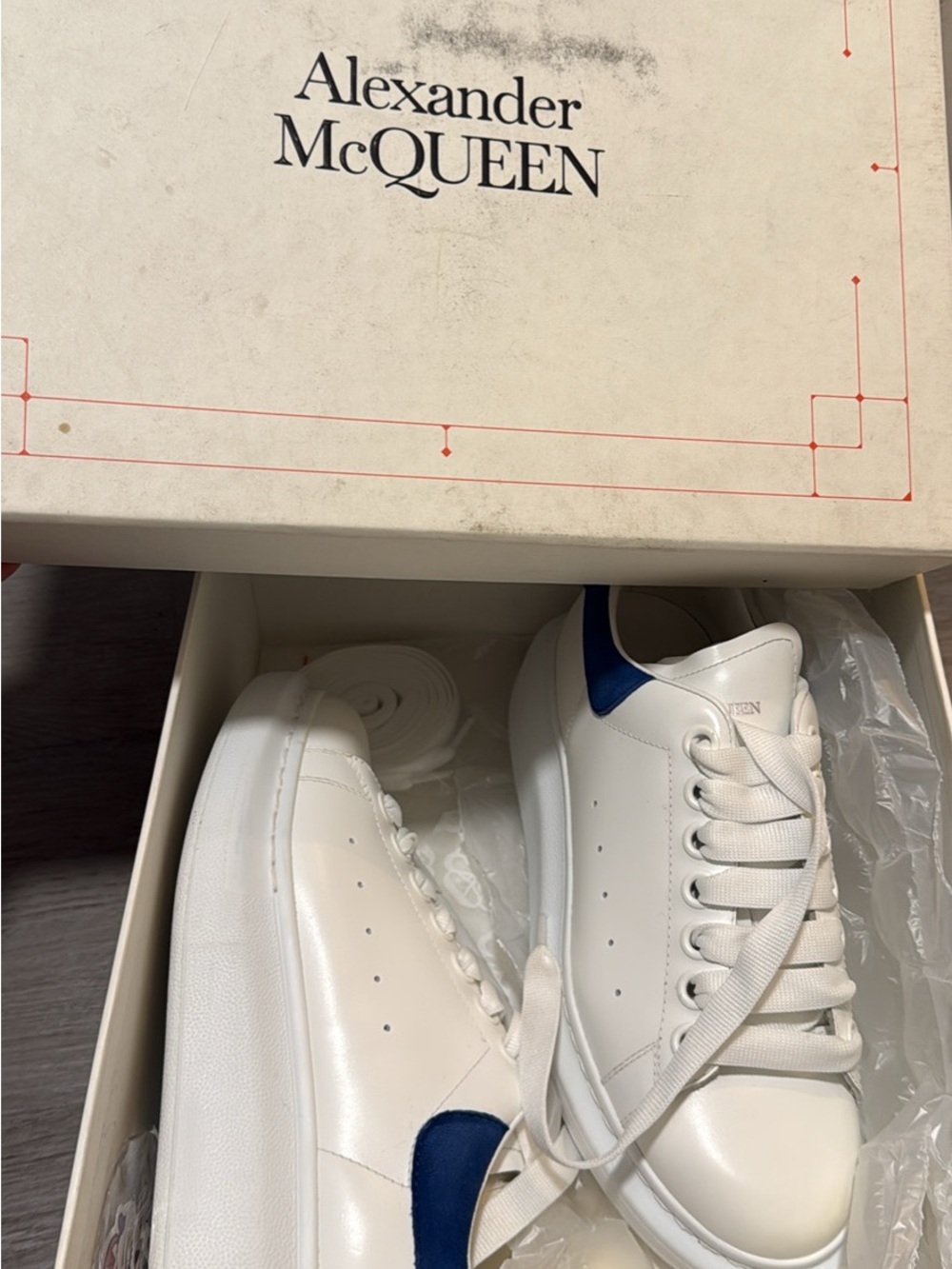Alexander McQueen White Sneakers with Blue Heel Accent - Women